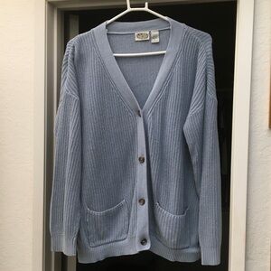 COLLECTION ETC/VINTAGE-SKY BLUE BOYFRIEND V-NECK BUTTON FRONT